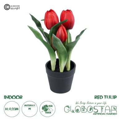 GloboStar® Artificial Garden RED TULIP 21094 Διακοσμητικό Φυτό Κόκκινη Τουλίπα Υ23cm
